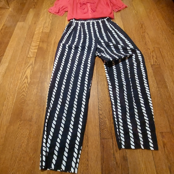 SIGNATURE BY JERELL High-waisted Vtg black and white Design Trousers Pants - Picture 1 of 8